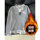 Bjlxn Plaid Polo Shirt with Texture and a Collared Sweatshirt for Women Featuring an INS and Plush Korean Version