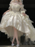 Bjlxn - White Flower For Bride Generate Colorful Wedding Dress Cos Lolita Dress Suit Heavy Industry Trail Pure White Girl Princess Dress