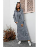 Bjlxn Hoodies Dress for Women Fashion Hem Lace-up Midi Robe Hooded Long Vestidos Winter Warm Casual Loose Sweatshirt Dress