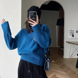 Bjlxn Korean Style Fashion Casual Solid Color Round Neck High Quality Pullover Sweater Retro Elegant Popular Long Sleeved Women's Top