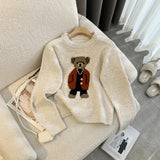 Bjlxn Women Cashmere Sweater Autumn Winter Korean Style Cartoon Bear Long Sleeve y2k Clothes Pullovers Knitted Sweaters For Women