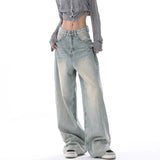 Bjlxn - New High Waisted Jeans Women Button Full Length Wide Leg Denim Pants Fashion Vintage Y2K Light Blue Loose Trousers