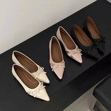 Bjlxn New Women's Ballet Shoes Shallow Slip on Bow Flats Loafers Shoes Ladies Casual Outdoor Ballerina Shoes Low Heels Solid Color