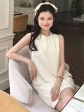 Mini Straps Dresses Women Loose Hot Sweet Pure French Style All-match O-neck Fashion Chic Summer Sleeveless New Ulzzang Girlish