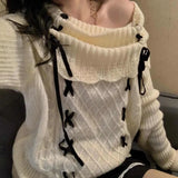 Bjlxn Youthful Woman Korean Style Sweaters Harajuku Vintage Aesthetic Jerseys Cute Cozy Bows Gyaru Knit Pullovers Autumn