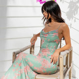 Bjlxn Beach Dress Women Bikini Dress Beachwear Cover Up Suit New Sexy Backless Lace Print Sling Long Dress Bandage Maxi Dress Vestidos