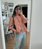 Bjlxn Striped O Neck Shirt Top Women Contrasting Color Casual Long Sleeve Single Breasted Blouse 2025 Lady Patchwork High Street Tops