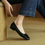 Bjlxn Spring Autumn fashion Woman's Flats Patent Leather Ballet Flats Bowtie Boat Shoes Low Heels Slip on Flat Woman Black Loafers