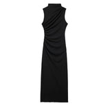 Bjlxn  Spring And Summer Women's New Fashionable Temperament Solid Color Pleated Decorative Dress