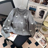 Bjlxn Women Autumn Winter Fashion Loose Sweet Button Solid Color Sweater Women Clothes Young Style Jacquard Loose Long Sleeve Cardiga