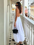 Bjlxn Sexy Backless Midi Dress Sleeveless V Neck Dress 2023 Fashion Summer Woman Causal Loose Beach Dress Holiday White Long Dress