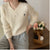 Women's Twist Pullover Knitted Sweater Solid Casual Jumper Fall 2023 Winter Vintage Embroidered V-Neck Long Sleeve Top