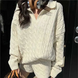 Bjlxn Korean Fashion Solid Two-piece Set Women V-neck Loose Pullover Sweater Top Shorts Casual Outfits Autumn New Suit Female Clothing