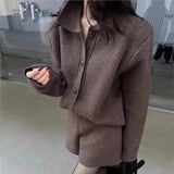 Bjlxn Autumn Winter New Two-piece Knitted Sets Single Breasted Sweater Top High Waist Shorts Korean Fashion Casual Outfits Solid Suit