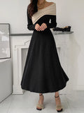 Korean style Sweet Women Long Sleeve V-neck Slim Dress Spring Autumn New Chic Irregular Knitted Stitching A-line Dresses