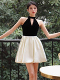 Bjlxn Woman Spring Summer New Elegant Velvet Patchwork Mini A-line Dresses Sleeveless  Party Prom Fashion One Piece Clothes