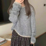 Bjlxn Vintage Fashion Knitwear Korean Style Sequined Patchwork Loose Long Sleeve Pullover Sweater Women 2024 Autumn Winter