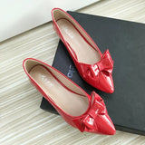 Bjlxn Women Flats Wedding Shoes Pink Cherry Red Pointed Casual Shoes Female Summer Spring Slip on Bowknot Flat Heel Ballet Shoes 33-43