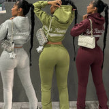 Bjlxn Autumn Hooded Tops 2 Piece Pant Set Outfits Women Winter Y2K Streetwear Pullover Sportwear Sexy Elegant Grey Two Piece Sets