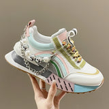 Women Platform Casual Outdoor Mixed Colors Design Sneakers Chain Decoration Lace Up Running Walking Sports Fashion Shoes 35-40