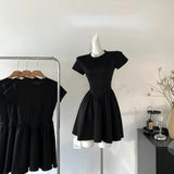 Bjlxn 2000s Vintage Clothing Y2k Black Dress Women Even Party Design Dress French Elegant Outwear Chic Korean Fashion Short Sleeve