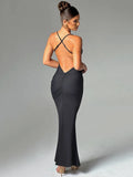 Bjlxn  Spaghetti Strap Backless Sexy Maxi Dress For Women Fashion Summer New Sleeveless Bodycon Club Party Long Dress Elegant