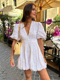 Bjlxn Ladies Solid Embroidered Short Style Elegant Summer Dresses Women White Casual Streetwear Mini Dress Female Robes Femme Vestidos