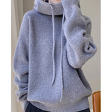 Bjlxn Autumn Winter Fashion Solid Soft Wool Hooded Pullovers Women Vintage Commute Loose Thick Sweaters Comfortable Warm Knit Tops