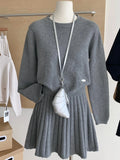 Bjlxn Autumn Spring New Sweater Knitted Two-piece  Pleated Skirt Sets For Women Casual Fashion Outfits New