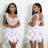 Bjlxn Sequin Feather Pearl Dress Lady Party Cute Luxury Dresses 2024 Women Summer Elegant Luxury Mini White Bodycon Evening Dresses