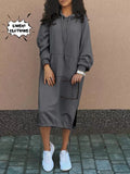 Bjlxn Autumn and Winter Fashion New Women's Sweater Robe Large Hooded Elegant Pocket Split Warm Hoodie Long Dress