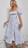 2024 Sweet Off Shoulder Ruffle Women Dress Summer Vintage Floral Printed Dressess French Square Collar Backless Elegant 20472