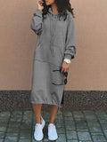 Bjlxn Autumn and Winter Fashion New Women's Sweater Robe Large Hooded Elegant Pocket Split Warm Hoodie Long Dress