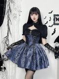 Bjlxn Dark Gothic Lolita Dress Women Harajuku Streetwear Aesthetic Fairy Grunge Lace Patchwork Bandage Corset Dress Partywear