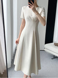 Summer New Elegant Midi Dress For Women Solid Femme Fashion A Line Lady Party Clothing Vestidos