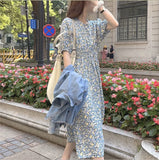 Fresh Bubble Sleeves Fragmented Flower Dress for Women Summer French First Love Gentle and Stylish Long Skirt