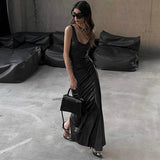 Fashion Sleeveless Split Maxi Dress Elegant Outfits for Women Party Club Long U Neck Tank Dresses Bodycon Spring