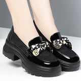 Bjlxn 2024 Spring Female Shoes Women Fashion Mary Jane Round Toe Flats Loafers Oxfords Platform Casual Metal Chain Buckle Heels Black