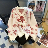 Bjlxn Christmas Snowflake Sweater Women Jumper Bow V Neck Long Sleeve Knitted Sweater Winter Pullover Tops Korean Fashion Sweater New