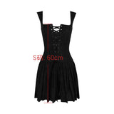 Suninheart Lace Up One Piece Dresses for Women Vintage Embroidery A Line Pleated Dress Mini Xmas Birthday Party Dress Sexy