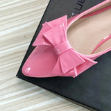 Bjlxn Women Flats Wedding Shoes Pink Cherry Red Pointed Casual Shoes Female Summer Spring Slip on Bowknot Flat Heel Ballet Shoes 33-43