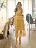 Bjlxn Summer Elegant Midi Lace Dress For Women Fashion One Piece Offcie Lady Korea Style Party Cothing Vestidos