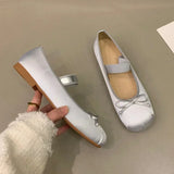 Bjlxn Luxury Satin Silk Ballet Shoes Woman Classic Square Toe Bowtie Elastic Band Ballerina Flats Ladies Soft Loafers