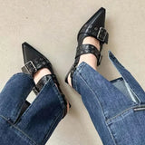 Slingback Shoes Gothic Chunky Heels Women's Pumps Rivet Street Style Medium Heel Punk Vintage Casual Sandals Spring Summer 2024