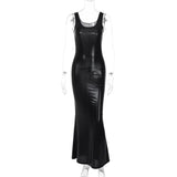 Fashion Sleeveless Split Maxi Dress Elegant Outfits for Women Party Club Long U Neck Tank Dresses Bodycon Spring