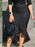 Women Black Lace Skirt High Waist Slim Midi Modest Classy Irregular Length Female Package Hip Jupes Falad Office Elegant Fashion