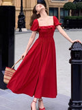 Bjlxn Summer New Women Elegant Midi  Chic Drawstring Dresses Holiday Prom Beach Robe Vestidos  Clothes