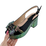 Bjlxn Nigerian Black Women's Party High Heels Butterfly Gems Diamond Design Fashionable Summer Sandals Wedding Women Shoes