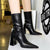 Shoes Mid-Calf Boots Chunky Block Heels Women Boots Pointed High-Heeled Boots Lady Pu Leather Boots Autumn Winter Shoes