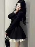 Bjlxn Korean Fashion Black Suit Dress Women Long Sleeve Lapel Autumn Spring Y2K Kawaii Birthday Party A-line Princess Vestidos Mujer